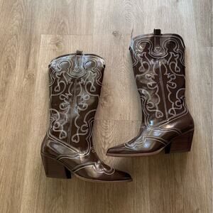 billini zaine brown shine western embroidered cowgirl cowboy boots size 7 NEW